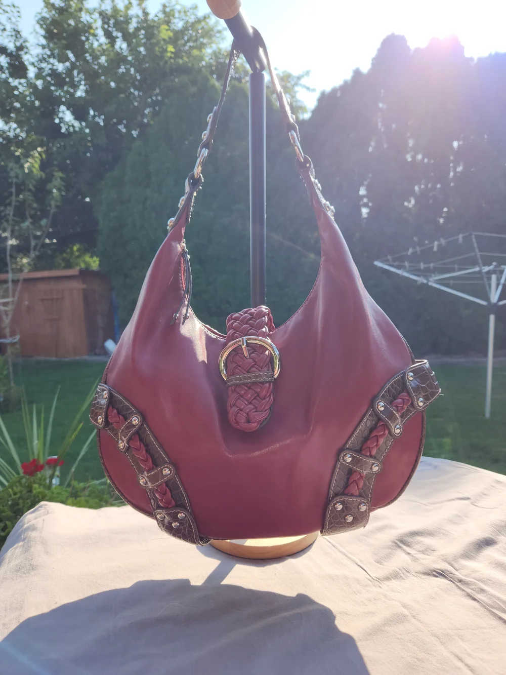 Pritzi Red Braided Accent Hobo Bag